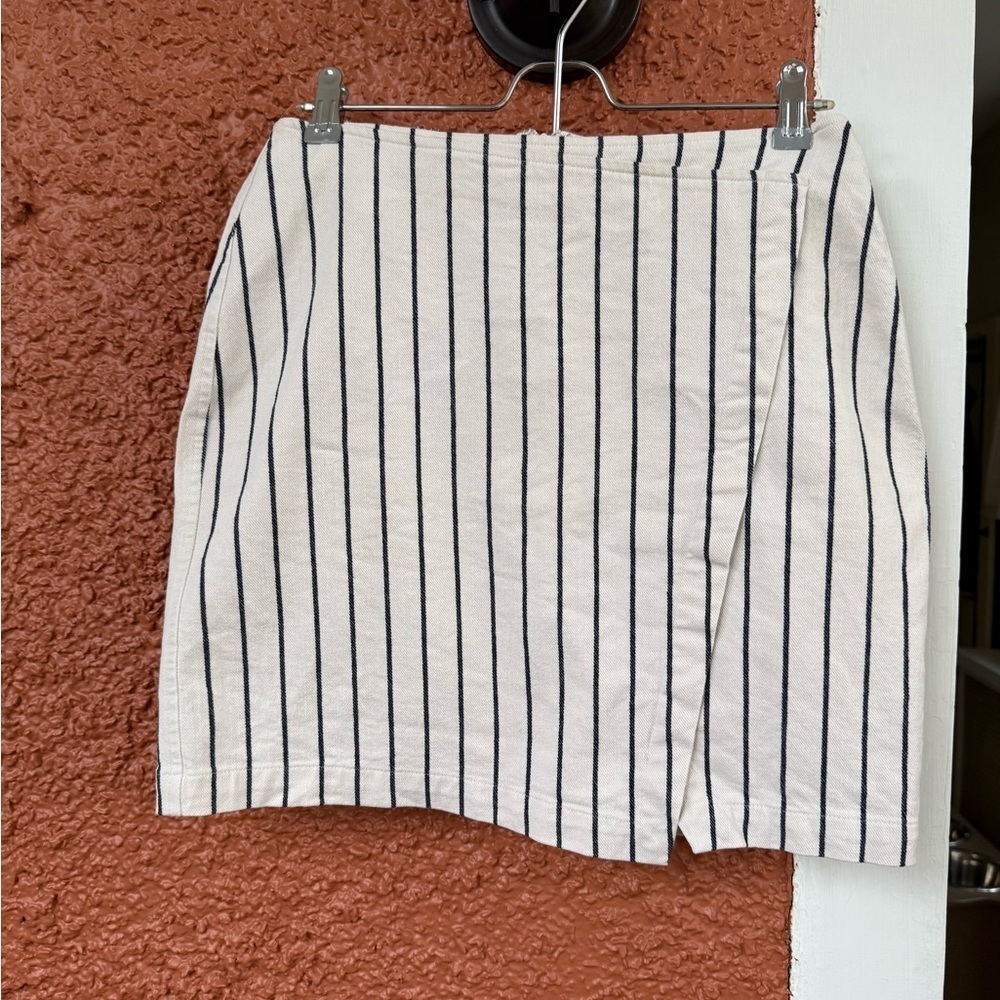Madewell White Cream Faux Wrap Striped Mini Skirt Size 6 Nautical Beach